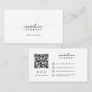 Carte De Visite Code QR du script de monogramme noir blanc