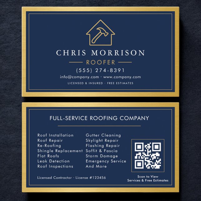 Carte De Visite Code QR du service de construction de toiture (Créateur téléchargé)