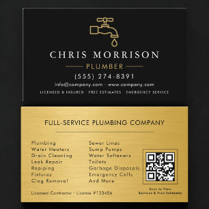 Carte De Visite Code QR du service de plomberie Plombier