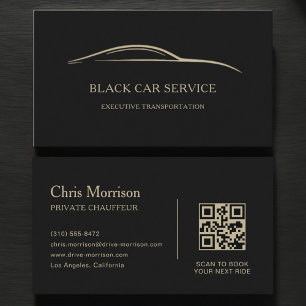 Carte De Visite Code QR du service de voiture noire Noir & Or