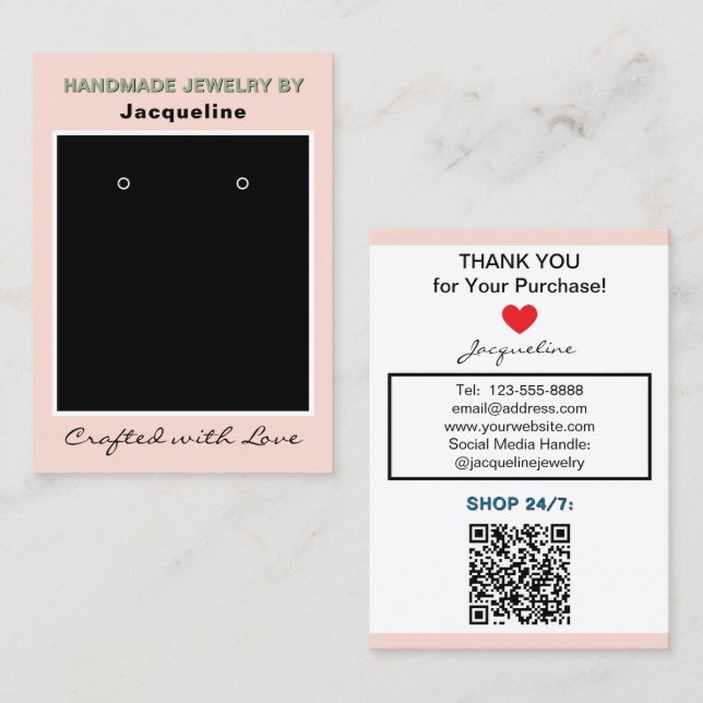Carte De Visite Code QR du site Web de bijoux rose Blush (Devant / Derrière)