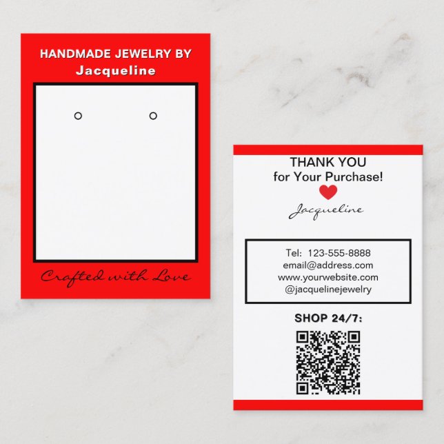 Carte De Visite Code QR du site Web des Boucles d'oreilles Red Whi (Devant / Derrière)