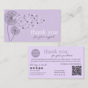 Carte De Visite Code QR écriture moderne violet, Bougie Merci