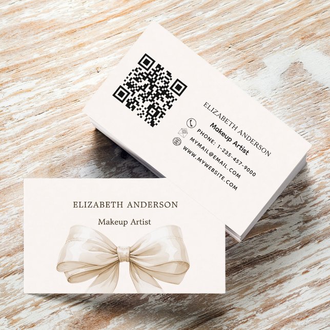 Carte De Visite Code qr élégant beige crème arc (Créateur téléchargé)