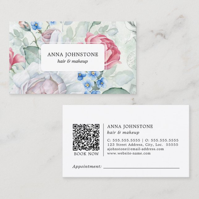 Carte De Visite Code QR Elegant Blooms | Rendez-vous (Devant / Derrière)