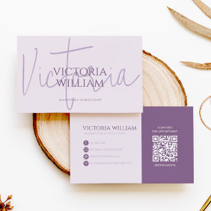 Carte De Visite Code QR élégant écriture Lavande douce