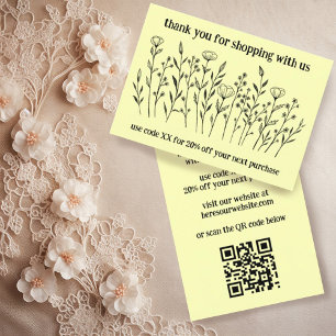Carte De Visite Code QR Élégant Fleur sauvage ORDER MERCI