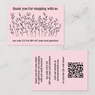 Carte De Visite Code QR Élégant Fleur sauvage ORDER MERCI