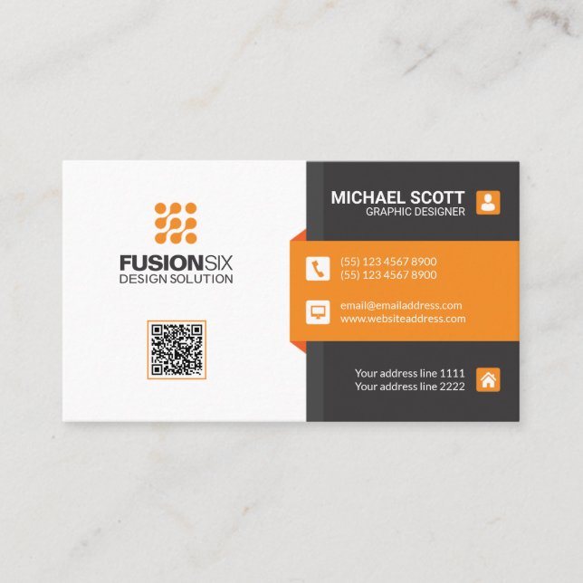 Carte De Visite Code QR élégant moderne - orange (Devant)