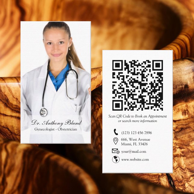 Carte De Visite Code QR Elegant OBGYN Obstétricien Gynécologue Bu (Créateur téléchargé)