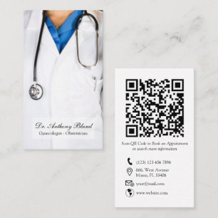 Carte De Visite Code QR élégant OBGYN Obstétricien Gynécologue Bu