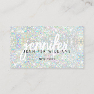 Carte De Visite Code QR Élégant Paillettes Holographiques Beauté