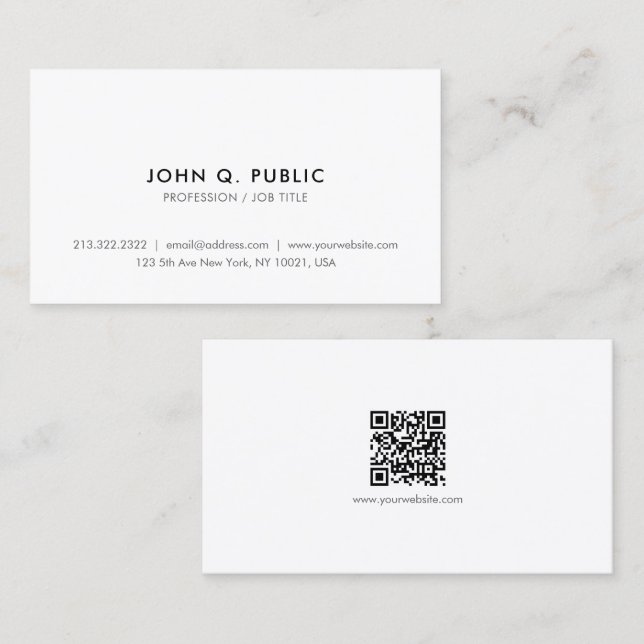 Carte De Visite Code QR élégant simple moderne tendance et profess (Devant / Derrière)
