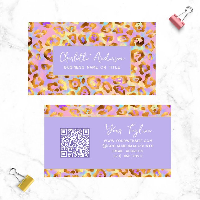 Carte De Visite Code QR Empreinte de léopard moderne Pastel modern (Créateur téléchargé)