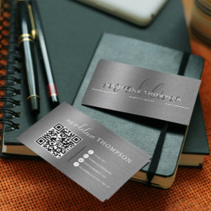 Carte De Visite Code Qr en argent brossé métallique