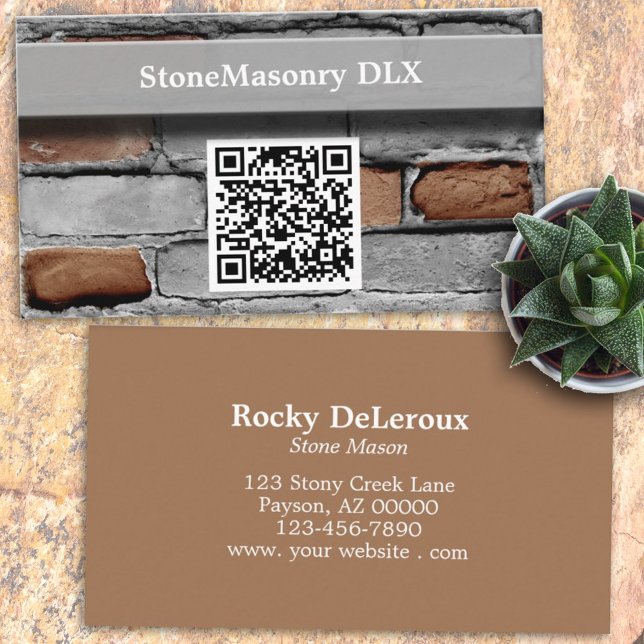 Carte De Visite Code QR en brique rustique en maçonnerie professio (Créateur téléchargé)