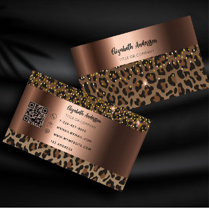 Carte De Visite Code QR en bronze noir léopard