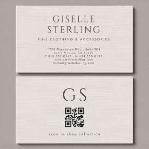 Carte De Visite Code QR en ivoire Linge Luxe Mode Boutique