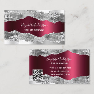 Carte De Visite Code QR en marbre argenté bordeaux