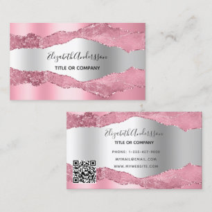 Carte De Visite Code QR en marbre rose argenté