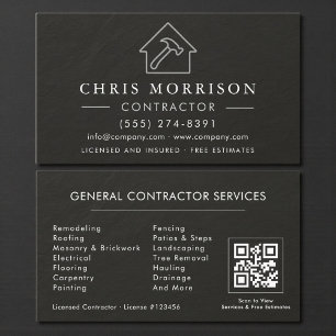 Carte de visite Code QR en Pierre Noir Argenté Con