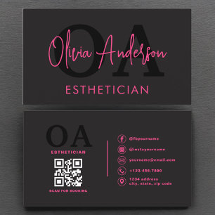 Carte De Visite Code QR esthéticien Hot Pink Black Médias sociaux