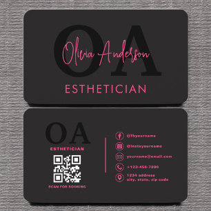 Carte De Visite Code QR esthéticien Hot Pink Black Médias sociaux