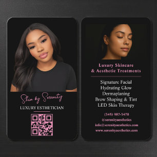 Carte De Visite Code QR Esthéticienne Rose Luxe Beauté Noire