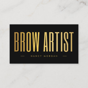 Carte De Visite Code QR et logo d'artiste de sourcils noir et or