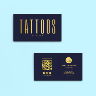 Carte De Visite Code QR et logo d'artiste de tatouage Navy et Or