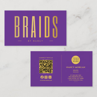 Carte De Visite Code QR et logo de tresses violet et or