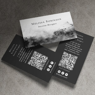 Carte De Visite Code QR et médias sociaux Fumée poussiéreuse noir 