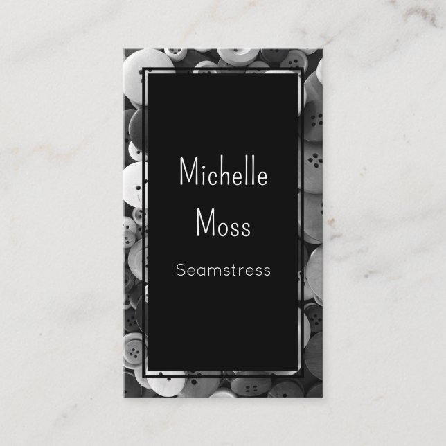 Carte De Visite Code QR Fashion Seamstress Buttons Classique Noir (Devant)