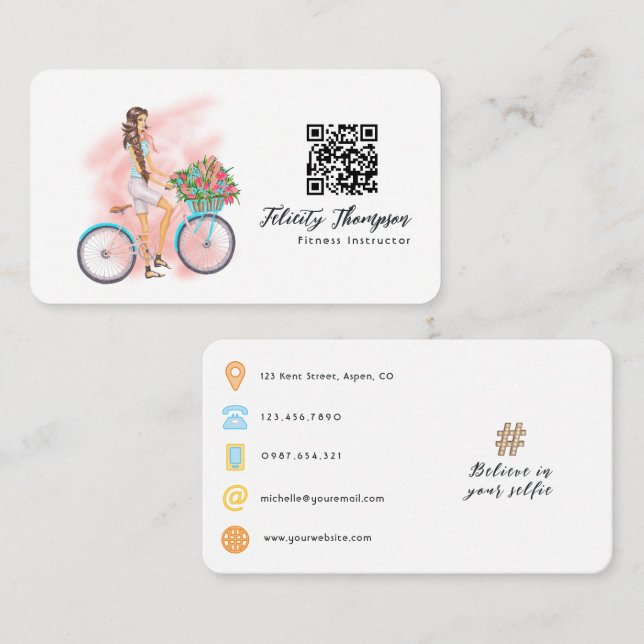 Carte De Visite Code QR féminin à la mode (Devant / Derrière)