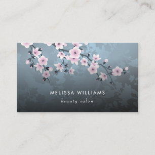 Carte De Visite Code Qr Fleur De Cerisier Foncé Floral