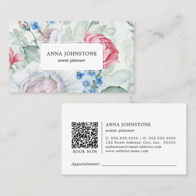 Carte De Visite Code QR Fleur élégant | Nomination (Devant / Derrière)