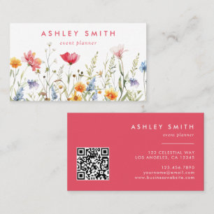 Carte De Visite Code QR Fleur sauvage aquarelle