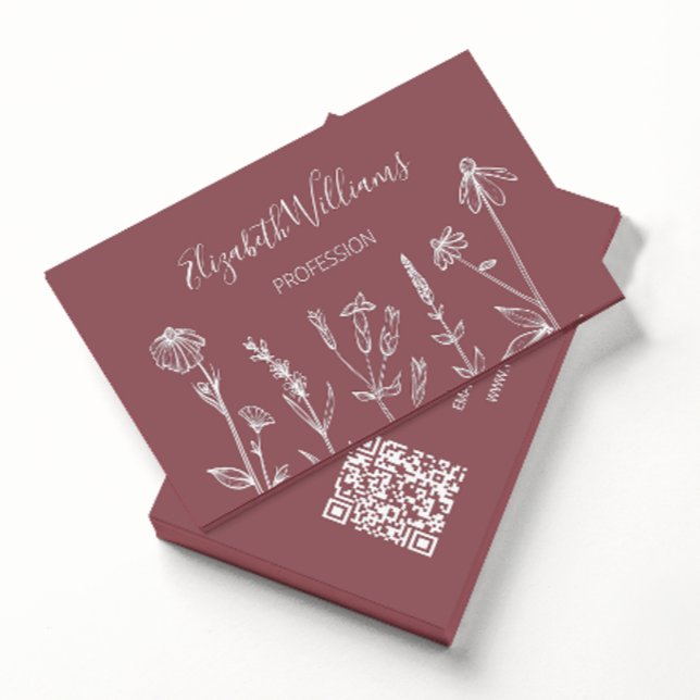 Carte De Visite Code QR Fleur sauvage Dusty Rose Mauve (Créateur téléchargé)