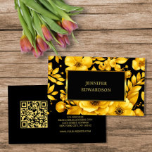 Code QR fleurs noires or élégant professionnel