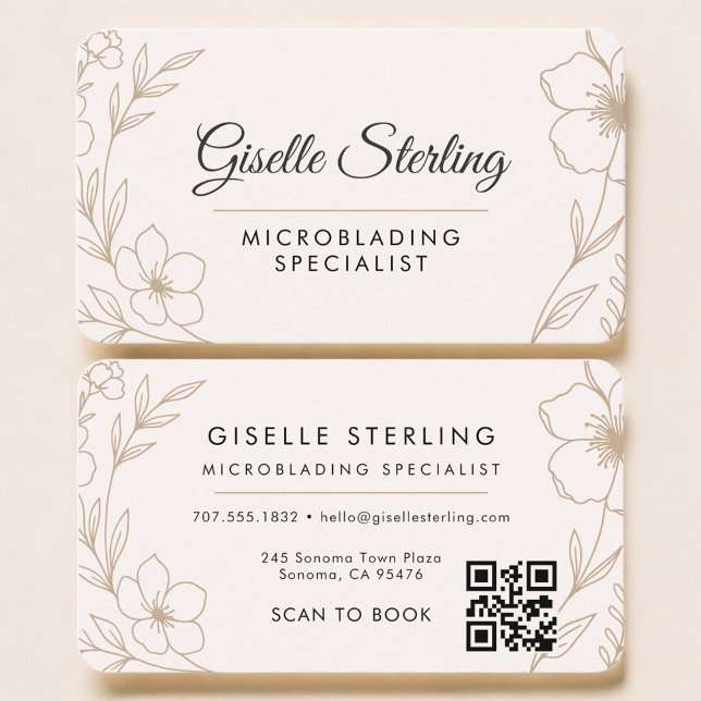 Carte De Visite Code QR floral Microblading Professionnel (Créateur téléchargé)
