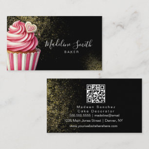 Carte De Visite Code QR Gâteaux Cupcakes Paillettes Rose Foncé