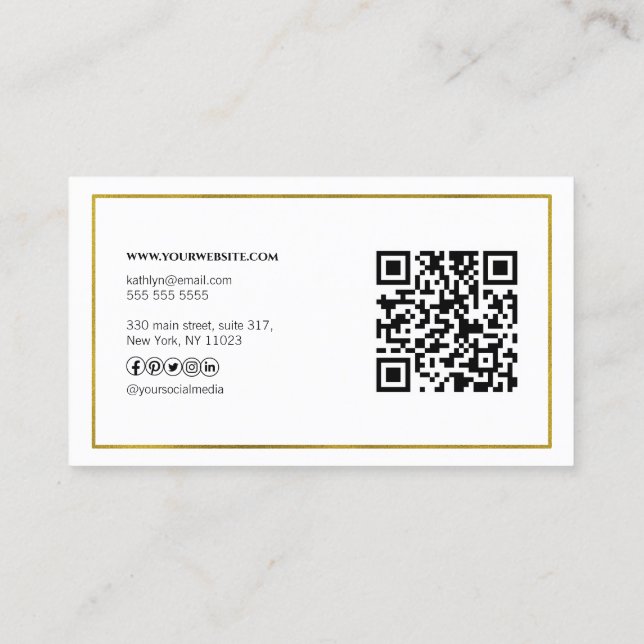 Carte De Visite Code QR géométrique Or moderne Professionnel (Dos)