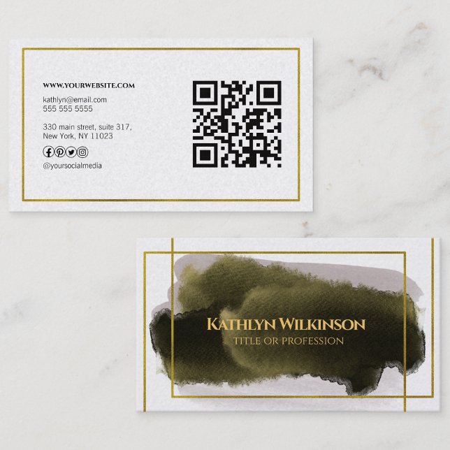 Carte De Visite Code QR géométrique Or moderne Professionnel (Créateur téléchargé)