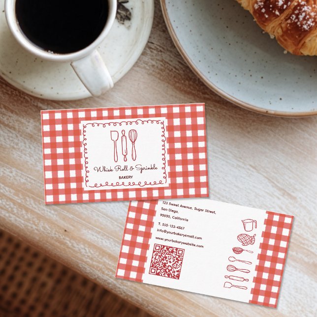 Carte De Visite Code QR Gingham Ferme Rustique Boulangerie (Créateur téléchargé)