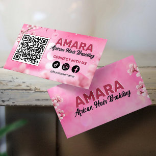 Carte De Visite Code QR Girly Pink Hair Braiding Connectez-vous av