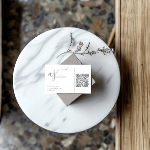 Carte de visite code QR gris et blanc au monogramm