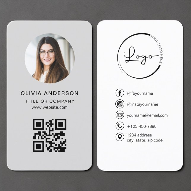 Carte De Visite Code QR Gris Photo (Créateur téléchargé)