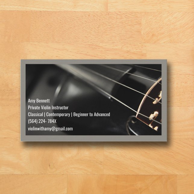 Carte De Visite Code Qr gris Violoniste violon noir (Black Violin Grey Music Business Card )