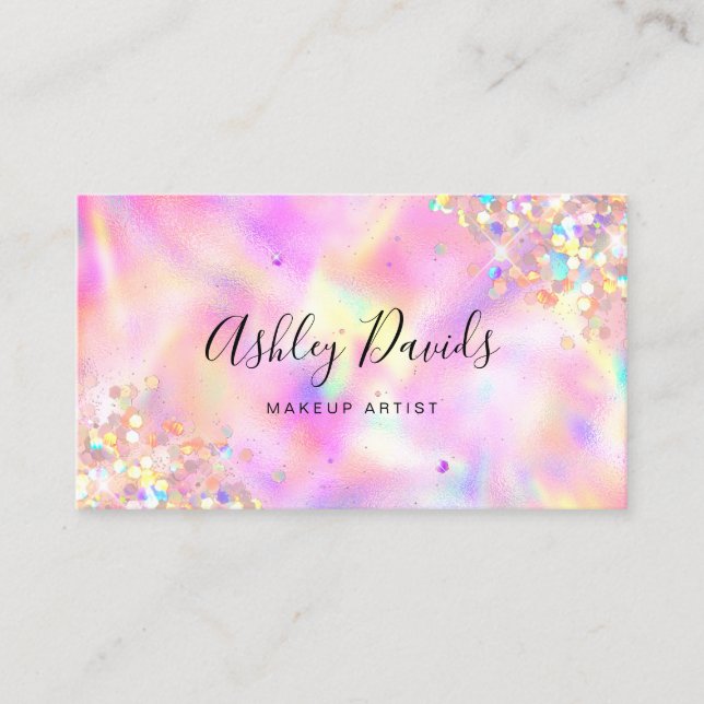 Carte De Visite Code QR Holographique de maquillage de Parties sci (Devant)