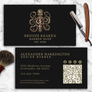 Carte De Visite Code QR icônes sociales Salon de coiffure Bronze P